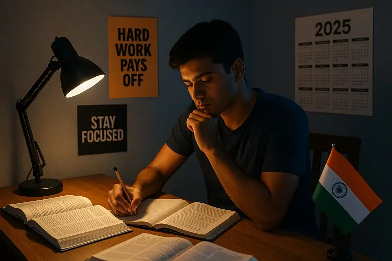 "Students preparing for SSC, MTS, and Railway exams 2025 with books and notes – government exam preparation image."