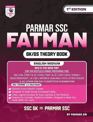 Parmar SSC Fatman GK GS Theory Book cover by Parmar Sir – English Medium Theory Book for SSC and competitive exams.
