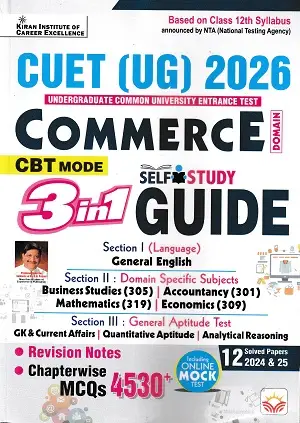 Home 33 CUET UG 2026 Commerce 3 in 1 Guide English Medium Kiran Institute Book Cover