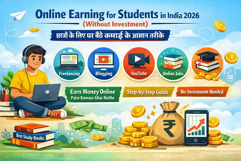 Online earning for students in India 2026 guide showing freelancing, blogging and earning methods for students